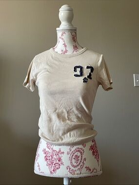 Urban Outfitters Cream Graphic Crewneck Tee with Navy '97' Appliqué